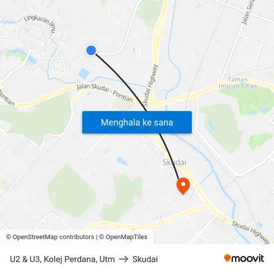 U2 & U3, Kolej Perdana, Utm to Skudai map