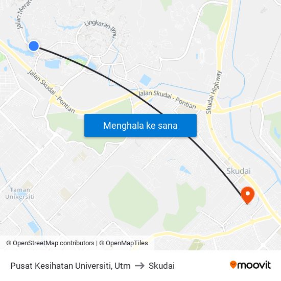 Pusat Kesihatan Universiti, Utm to Skudai map