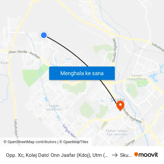 Opp. Xc, Kolej Dato' Onn Jaafar (Kdoj), Utm (No Bus Shelter) to Skudai map