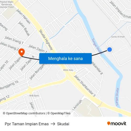 Ppr Taman Impian Emas to Skudai map