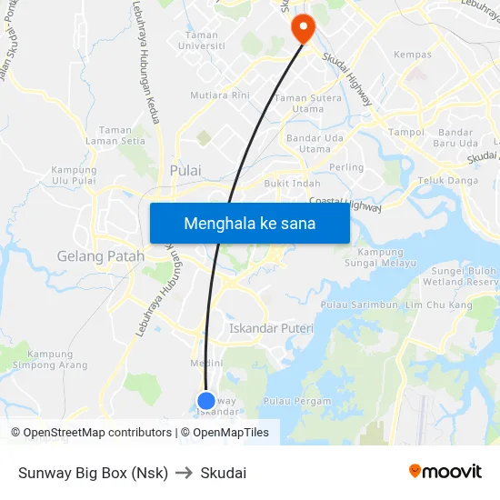 Sunway Big Box (Nsk) to Skudai map