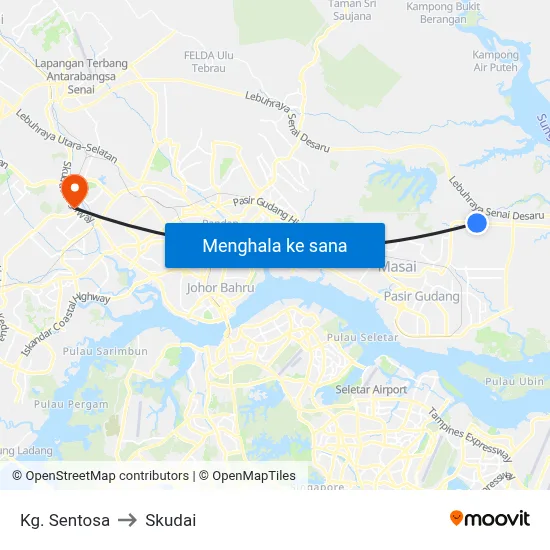 Kg. Sentosa to Skudai map
