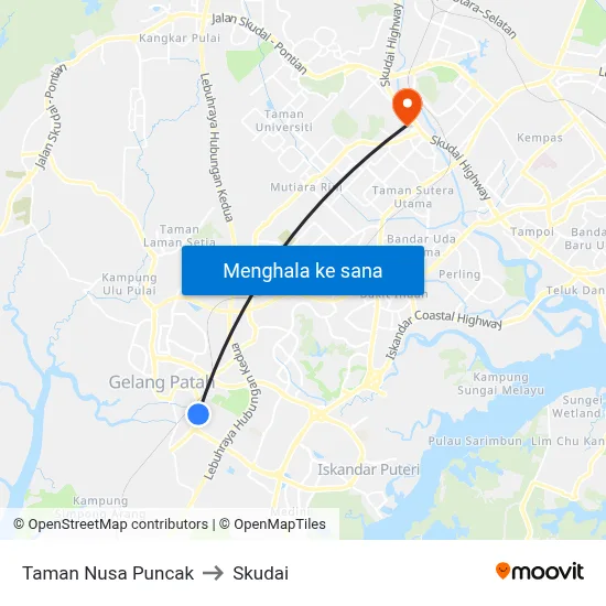 Taman Nusa Puncak to Skudai map