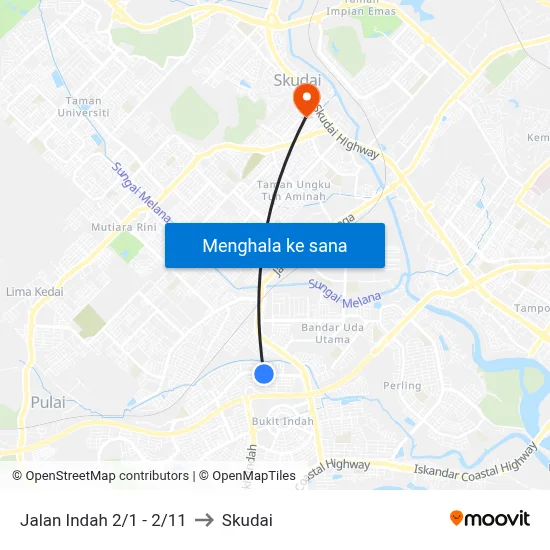 Jalan Indah 2/1 - 2/11 to Skudai map