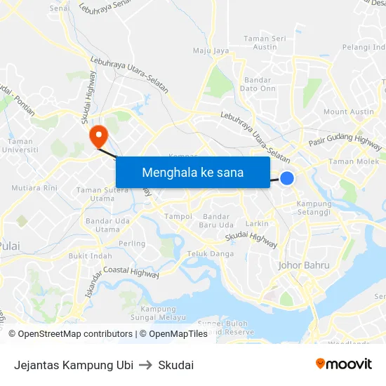 Jejantas Kampung Ubi to Skudai map