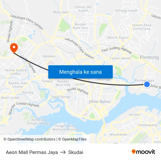 Aeon Mall Permas Jaya to Skudai map