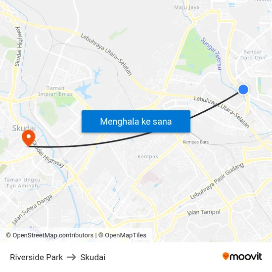Riverside Park to Skudai map