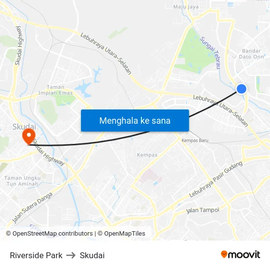 Riverside Park to Skudai map