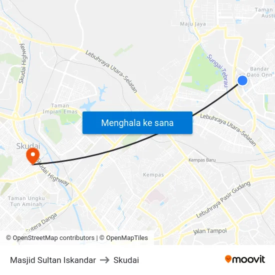 Masjid Sultan Iskandar to Skudai map