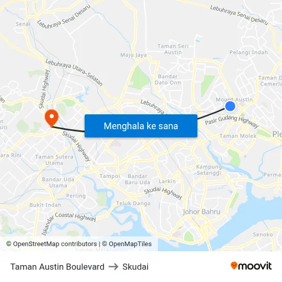 Taman Austin Boulevard to Skudai map