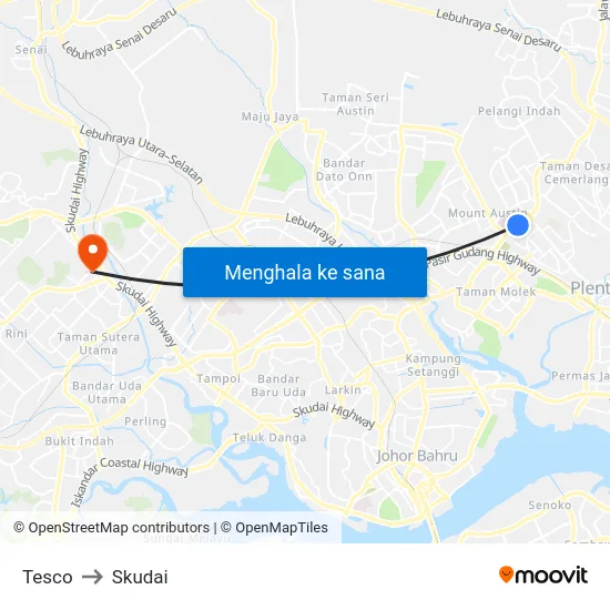 Tesco to Skudai map