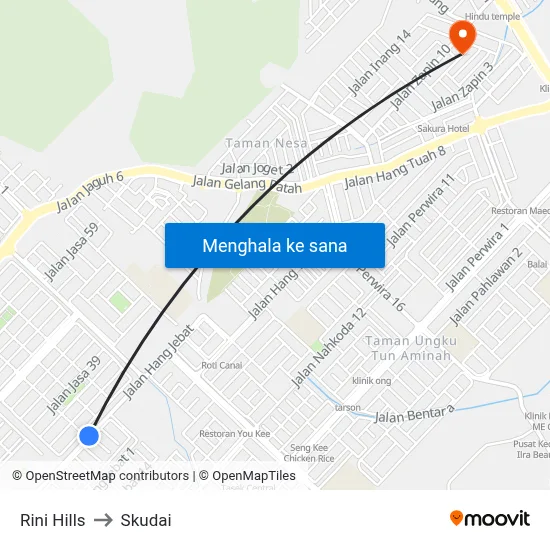 Rini Hills to Skudai map