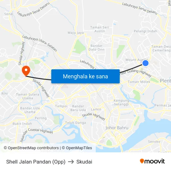 Shell Jalan Pandan (Opp) to Skudai map