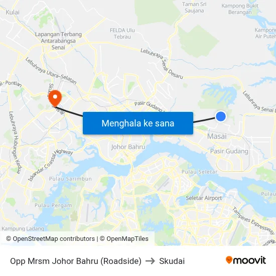 Opp Mrsm Johor Bahru (Roadside) to Skudai map