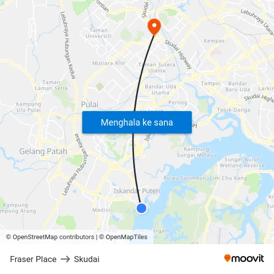 Fraser Place to Skudai map