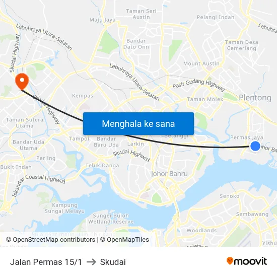 Jalan Permas 15/1 to Skudai map