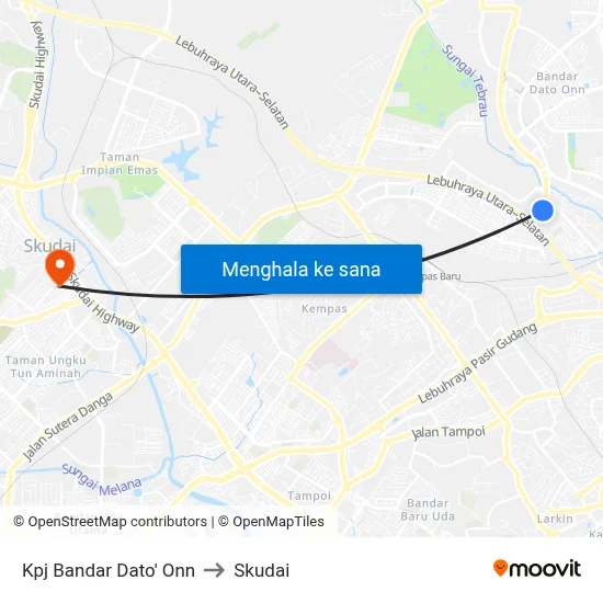 Kpj Bandar Dato' Onn to Skudai map