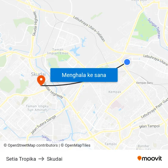 Setia Tropika to Skudai map