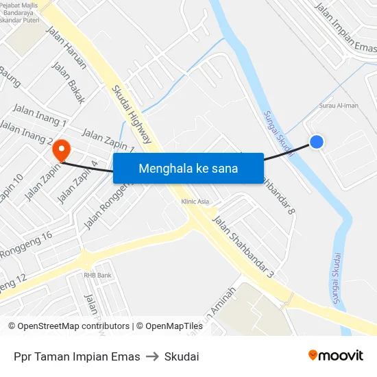 Ppr Taman Impian Emas to Skudai map