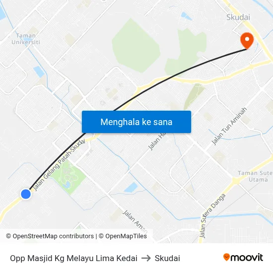 Opp Masjid Kg Melayu Lima Kedai to Skudai map
