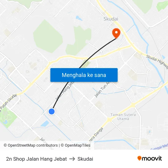 2n Shop Jalan Hang Jebat to Skudai map