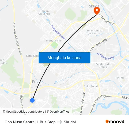 Opp Nusa Sentral 1 Bus Stop to Skudai map