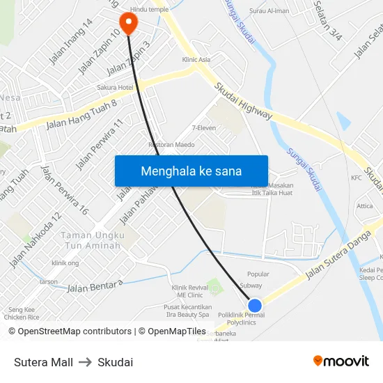 Sutera Mall to Skudai map