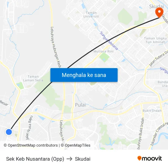 Sek Keb Nusantara (Opp) to Skudai map