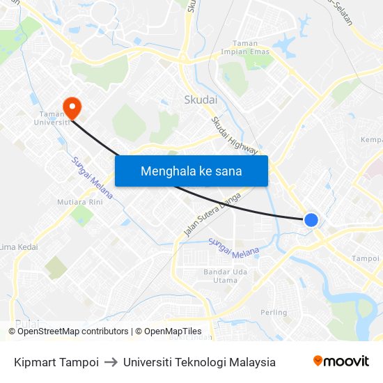 Kipmart Tampoi to Universiti Teknologi Malaysia map