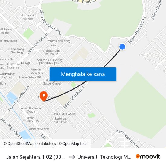 Opp Hostel Kilang to Universiti Teknologi Malaysia map