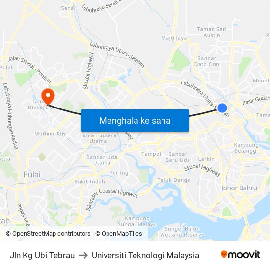 Jln Kg Ubi Tebrau to Universiti Teknologi Malaysia map