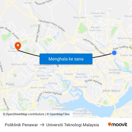 Poliklinik Penawar Taman Istimewa to Universiti Teknologi Malaysia map