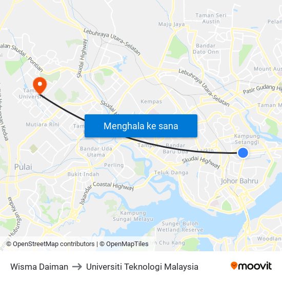 Taman Sentosa to Universiti Teknologi Malaysia map