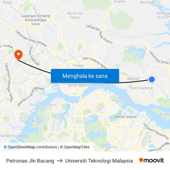 Petronas Kota Masai Bacang to Universiti Teknologi Malaysia map