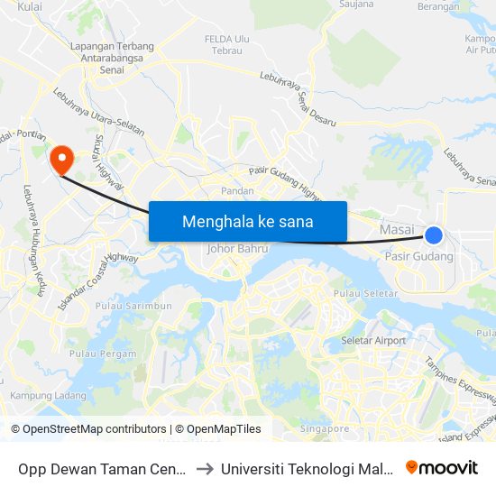 Taman Cendana Block 42 to Universiti Teknologi Malaysia map