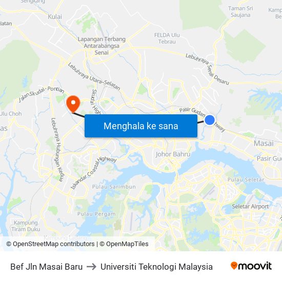 Bef Jln Masai Baru to Universiti Teknologi Malaysia map