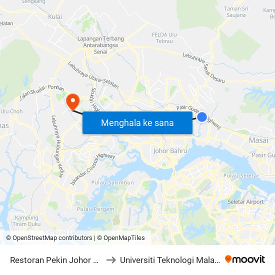 Restoran Pekin Johor Jaya to Universiti Teknologi Malaysia map