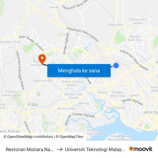 Restoran Mutiara Nana to Universiti Teknologi Malaysia map