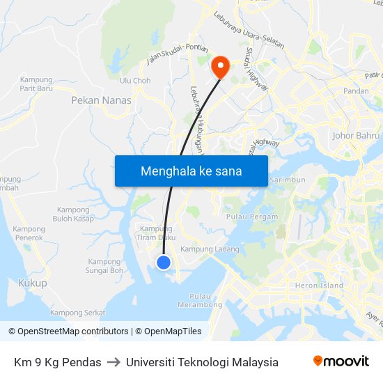 Km 9 Kg Pendas to Universiti Teknologi Malaysia map
