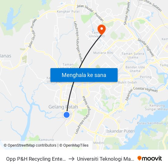 Opp P&H Recycling Enterprise to Universiti Teknologi Malaysia map