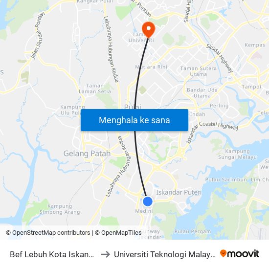 Bef Lebuh Kota Iskandar to Universiti Teknologi Malaysia map