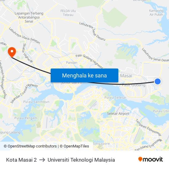 Kota Masai 2 to Universiti Teknologi Malaysia map