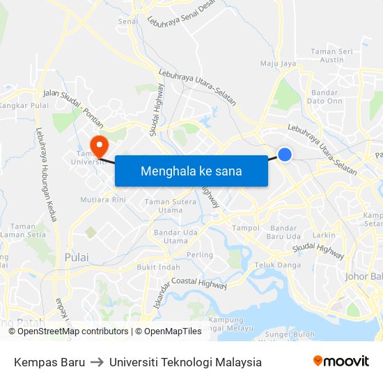 Kempas Baru to Universiti Teknologi Malaysia map