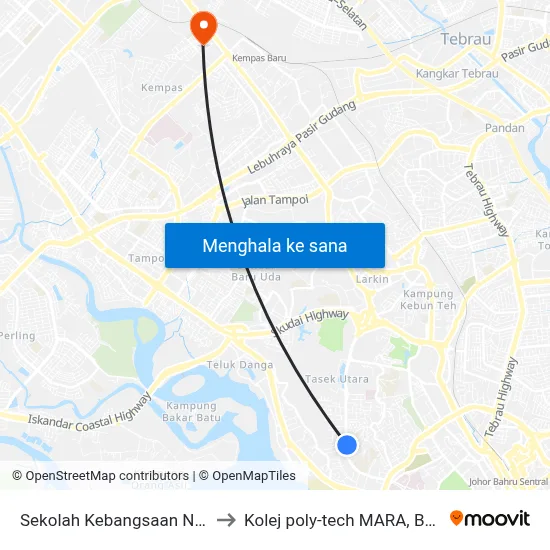 Sekolah Kebangsaan Nong Chik to Kolej poly-tech MARA, Batu pahat map