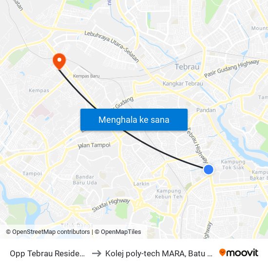 Opp Hospital Columbia to Kolej poly-tech MARA, Batu pahat map