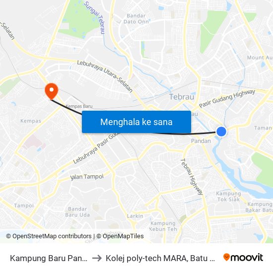 Jalan Desa Terbrau to Kolej poly-tech MARA, Batu pahat map