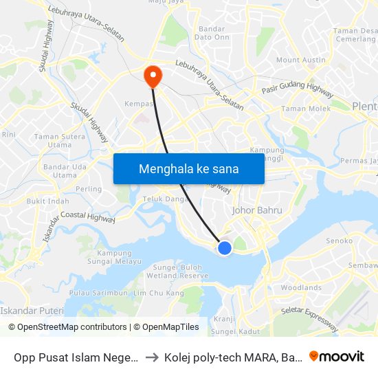 Opp Pusat Islam Negeri Johor to Kolej poly-tech MARA, Batu pahat map