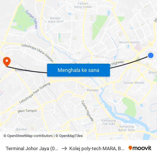 Terminal Johor Jaya (0008182) to Kolej poly-tech MARA, Batu pahat map