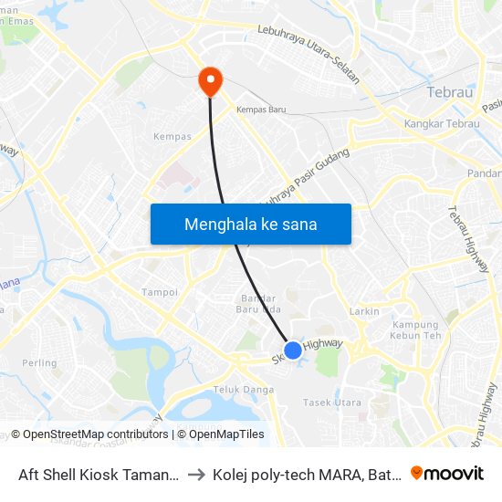 Burger King to Kolej poly-tech MARA, Batu pahat map