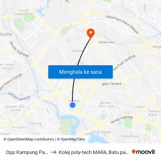 Opp Kampung Pasir to Kolej poly-tech MARA, Batu pahat map